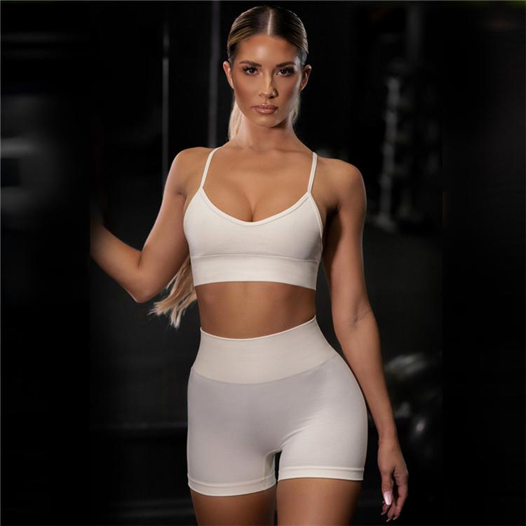 Women Sexy Seamless Shorts   Sports Bra Fitness Suit Gathering Gym Bra Quick-drying Breathable Sports Shorts Women&#39;s Short Set