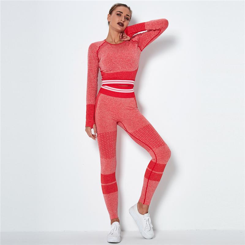 Seamless Sport Set Women Crop Top T-shirt   High Waist Legging Pants 2 Piece Fitness Suit Gym Workout Outfit Fitness Push Up Set