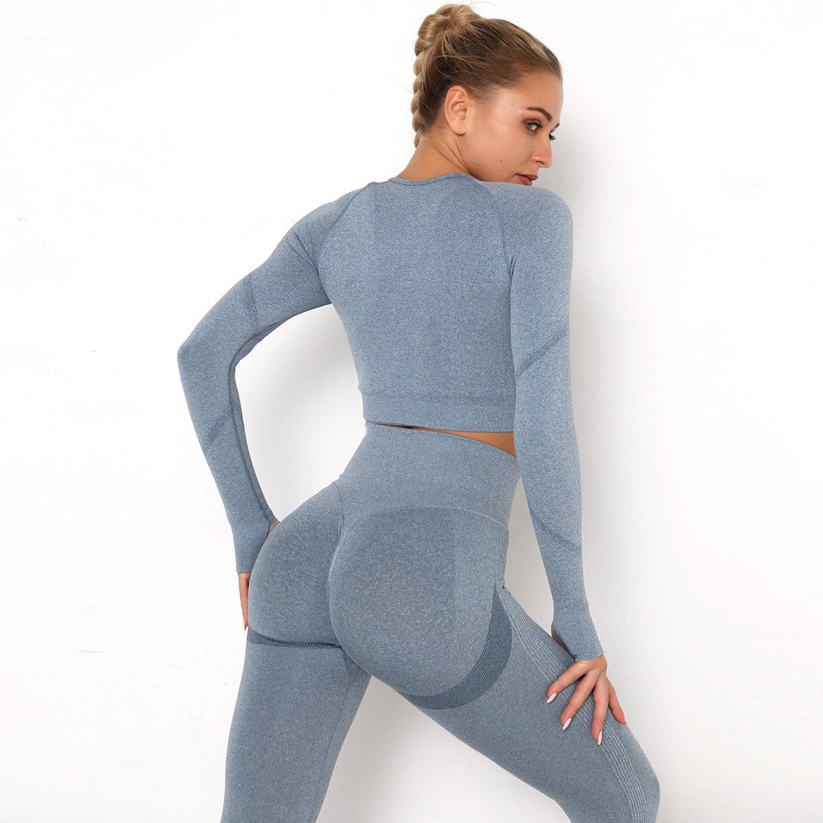 Women Seamless Gym set Fitness Sports Suits GYM Cloth Long Sleeve Shirts High Waist Running Sexy Booty Leggings Workout Pants