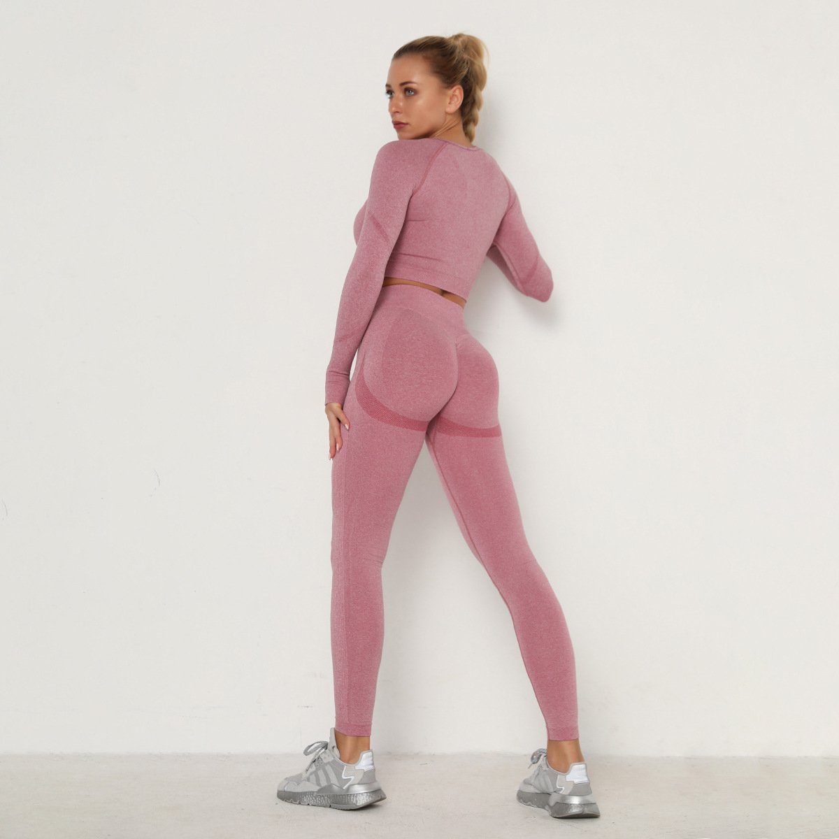 Women Seamless Gym set Fitness Sports Suits GYM Cloth Long Sleeve Shirts High Waist Running Sexy Booty Leggings Workout Pants