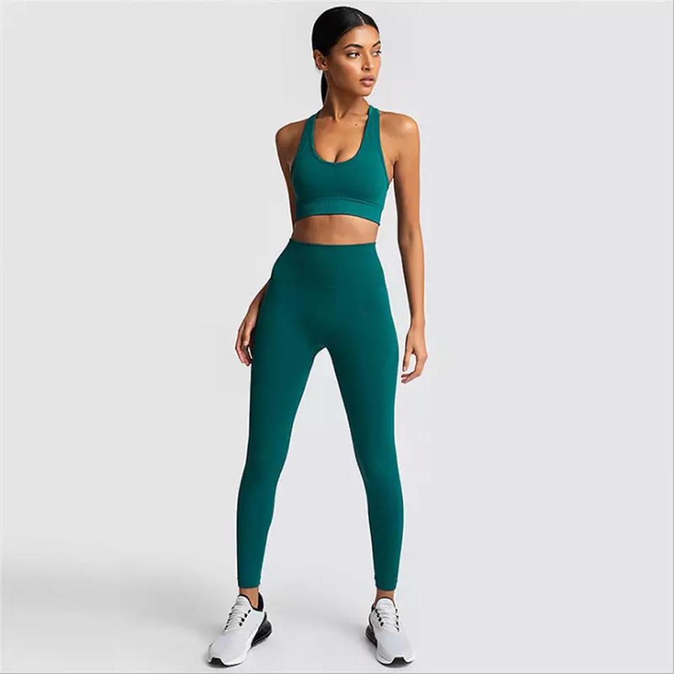 Two Piece Suit For Gym Fitness Long Sleeve Crop Top Leggings Sport Tracksuit Women Gym Clothing Ensemble Jogging Femme