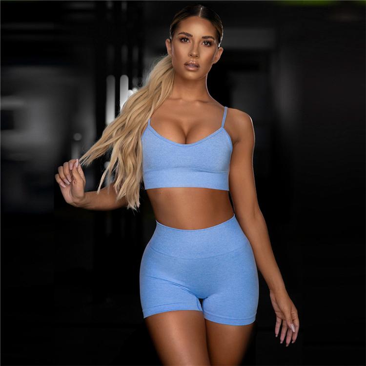 Women Sexy Seamless Shorts   Sports Bra Fitness Suit Gathering Gym Bra Quick-drying Breathable Sports Shorts Women&#39;s Short Set