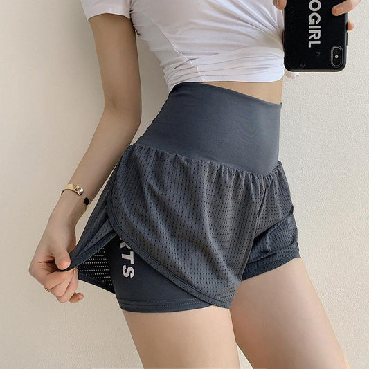 Summer High Waist Fitness Running Shorts Women 2 In 1 Marathon Quick Dry Shorts Gym Loose Sport Shorts Breathable Shorts