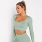 Solid Seamless Gym Shirts for Women Vital Seamless Long Sleeve Crop Top Thumb Hole Fitted Gym Top Shirts Workout Running clothes