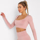 Solid Seamless Gym Shirts for Women Vital Seamless Long Sleeve Crop Top Thumb Hole Fitted Gym Top Shirts Workout Running clothes