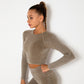 Women Gym T-shirt Seamless Quick Dry Tracksuit Long Sleeve Crop Tops Shirt Fitness Sports Tight Push Gym Workout Shirts And Vest
