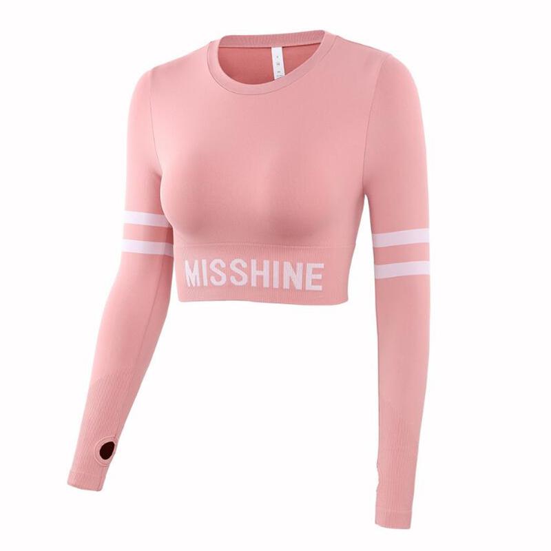 Seamless Long Sleeves Women&#39;s Round Neck Skinny Shirt Gym Workout Running Crop Shirts Female Thumb Breathable Sport T-Shirts